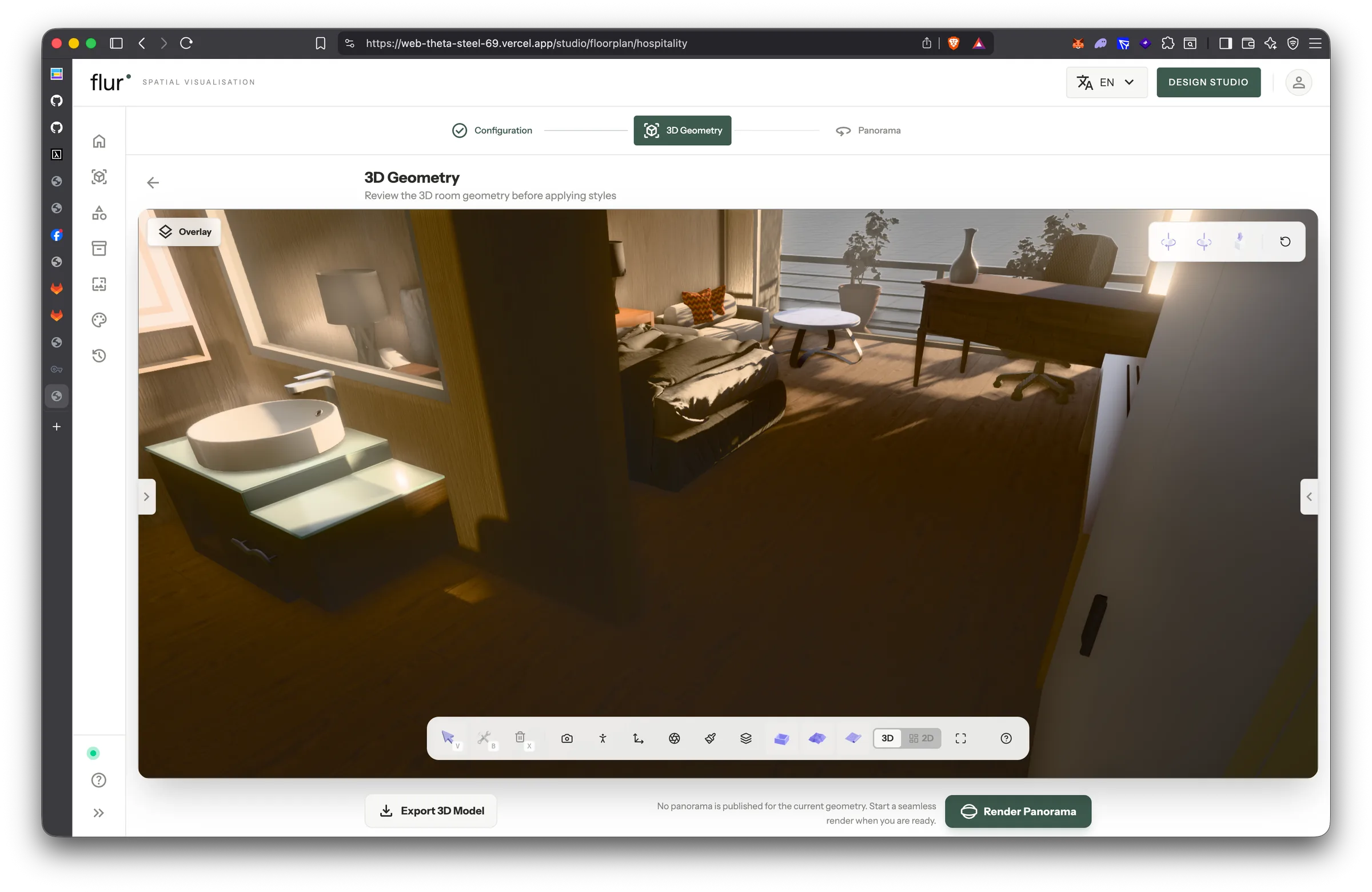 Flur editable 3D interior generated from a floor plan